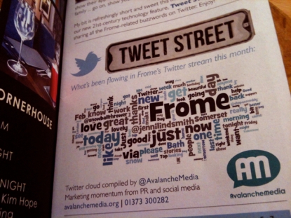 Avalanche Media's Frome word cloud in the March issue of The List