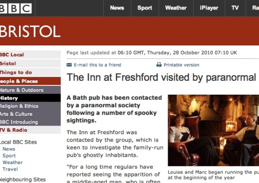 In autumn 2010, the Inn at Freshford's ghostly quiet bar was far more likely to be frequented by its spooky regulars than mortal, paying customers